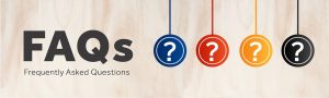 FAQs header with colorful hanging question icons